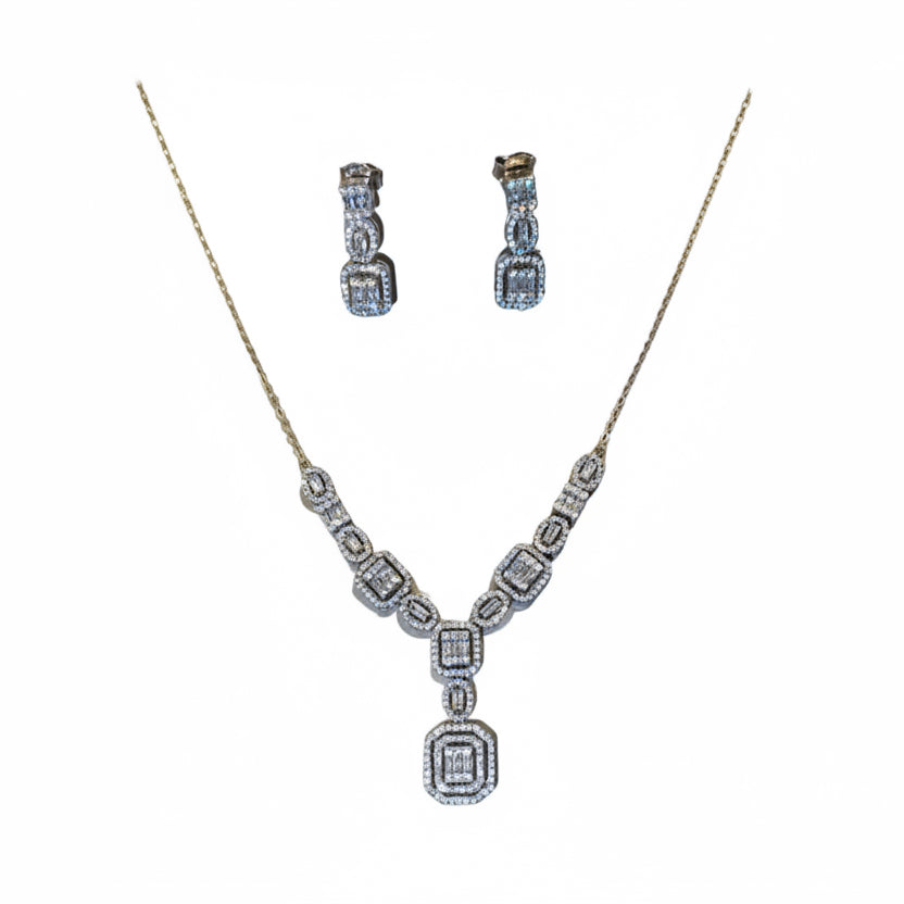 Juego Aretes y Collar Plata Plateada Cristalino