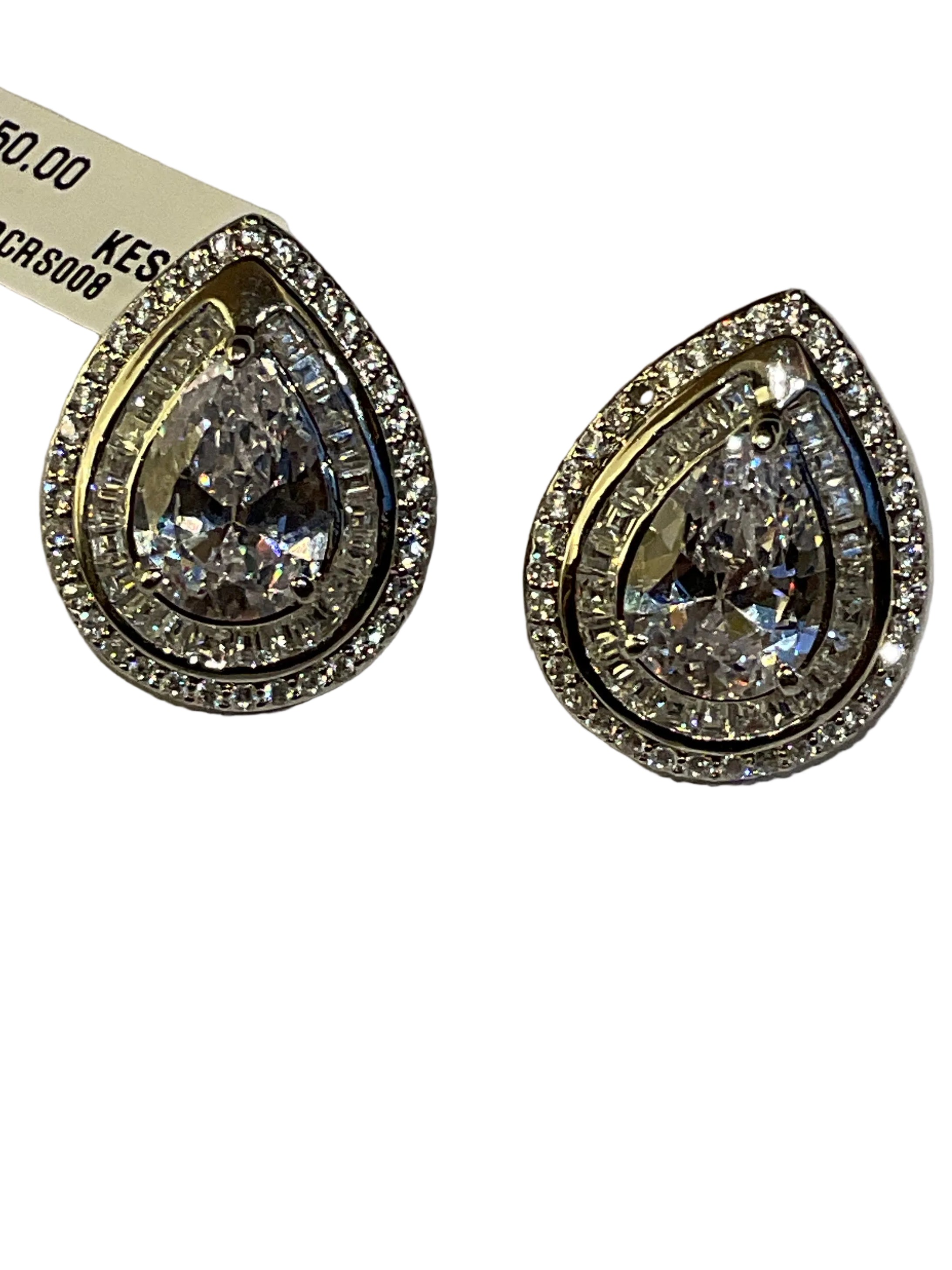 Aretes Rodio de Gota con Zirconia Grande