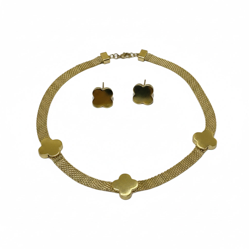 Juego Aretes y Collar Chapa Oro Dorado