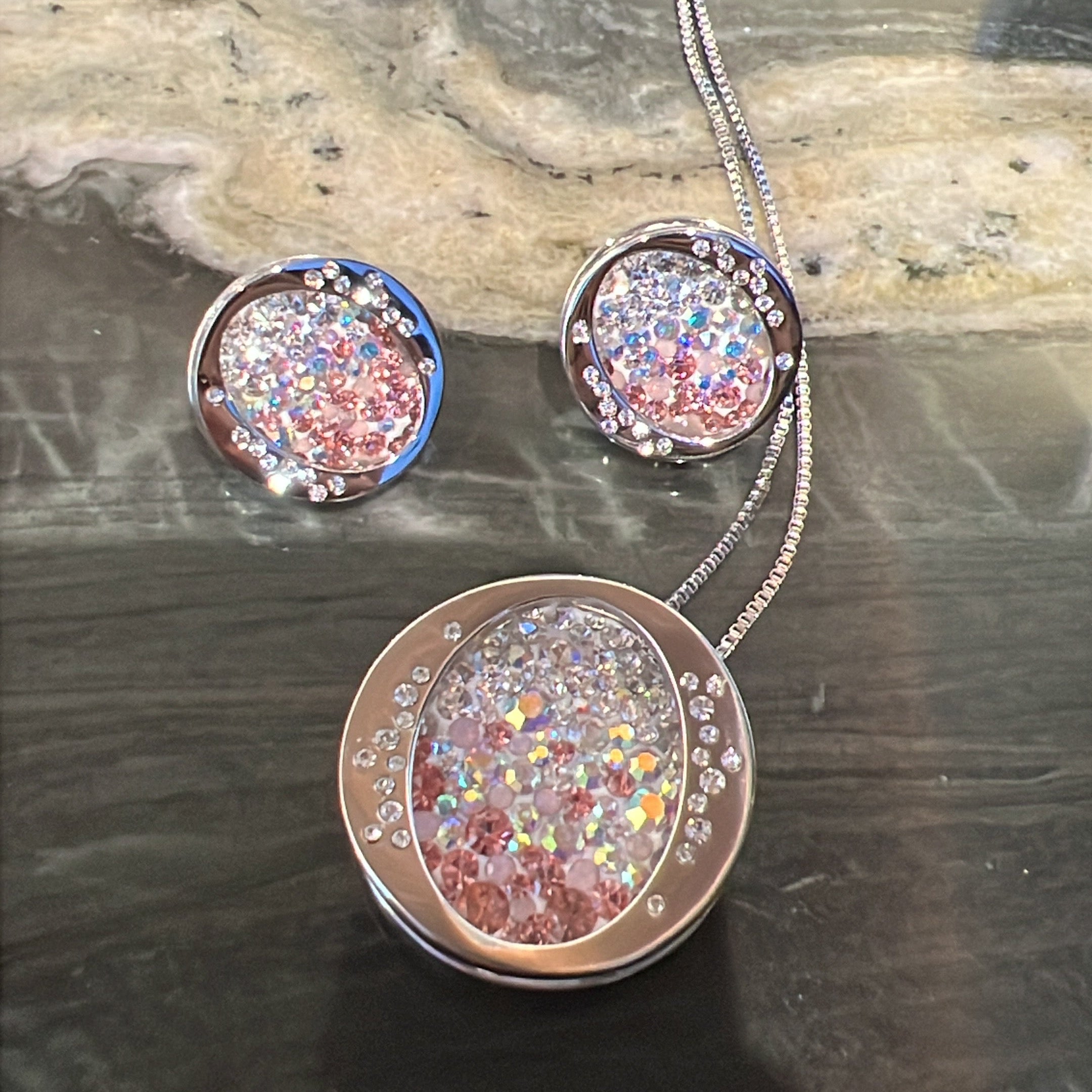 Juego Aretes y Collar Rodio Multicolor