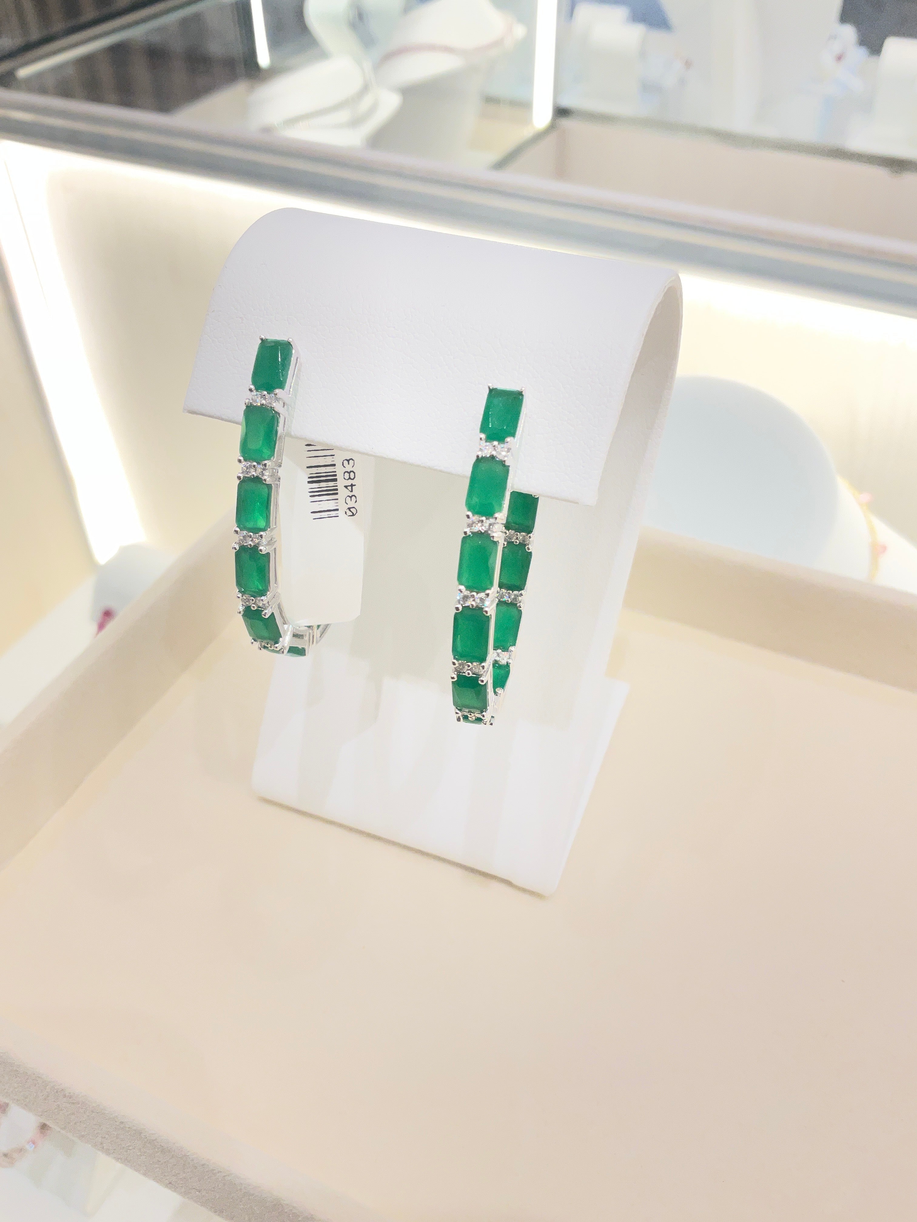 ARETE VERDE P925 ARRACADA OVAL PLATEADO