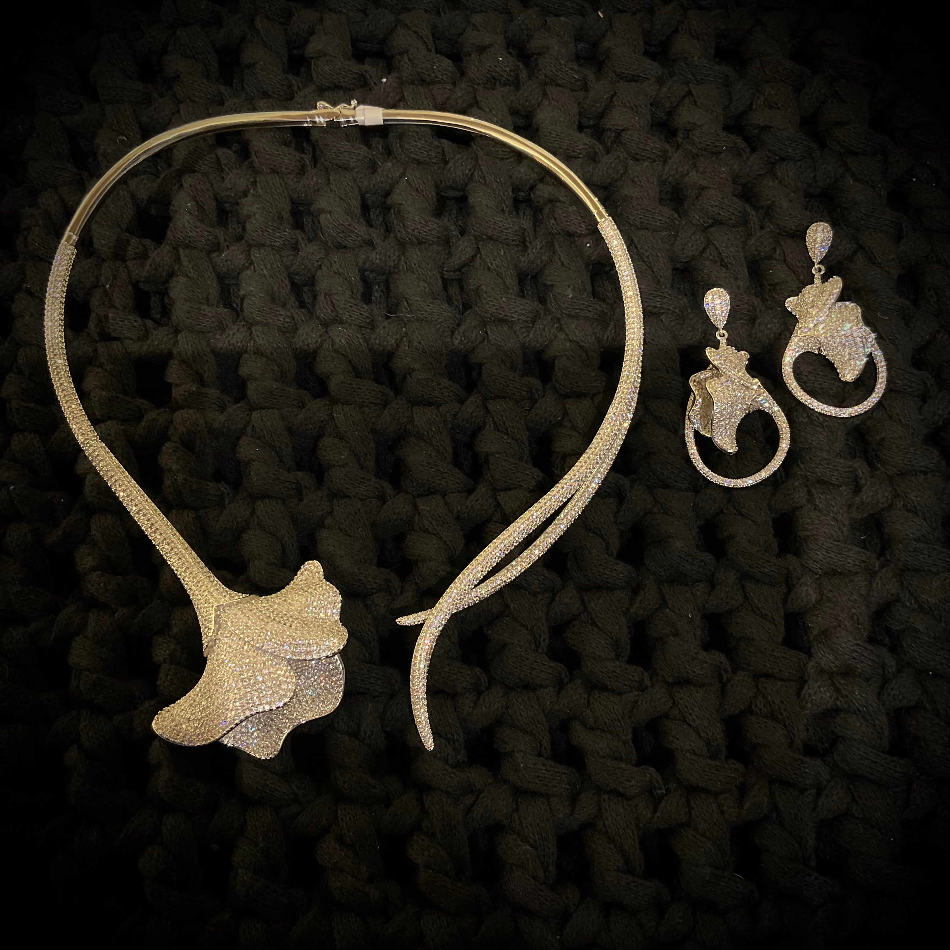 Juego de Aretes y Collar Rodio Plata 2
