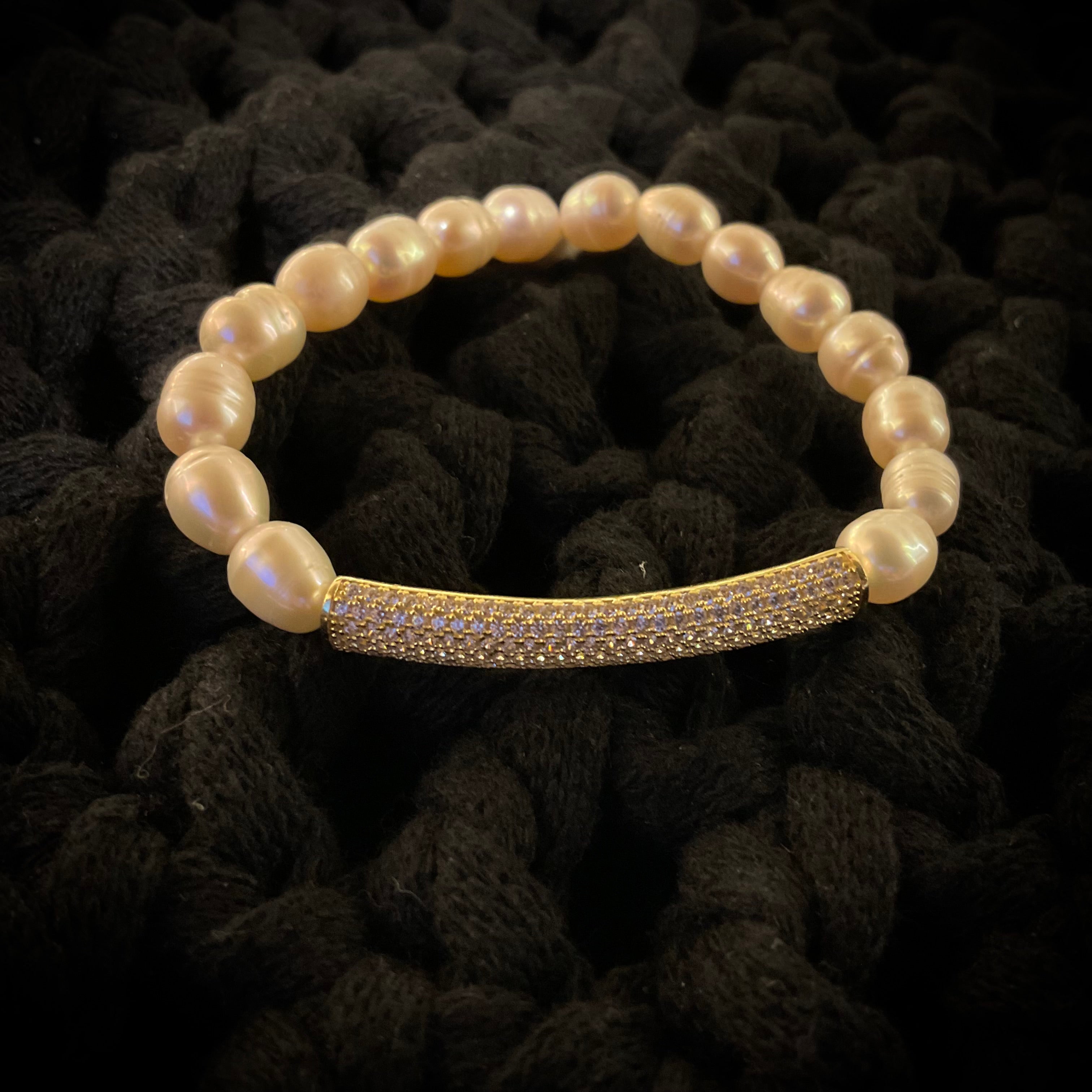 Pulsera Perla con Barra Zirconias