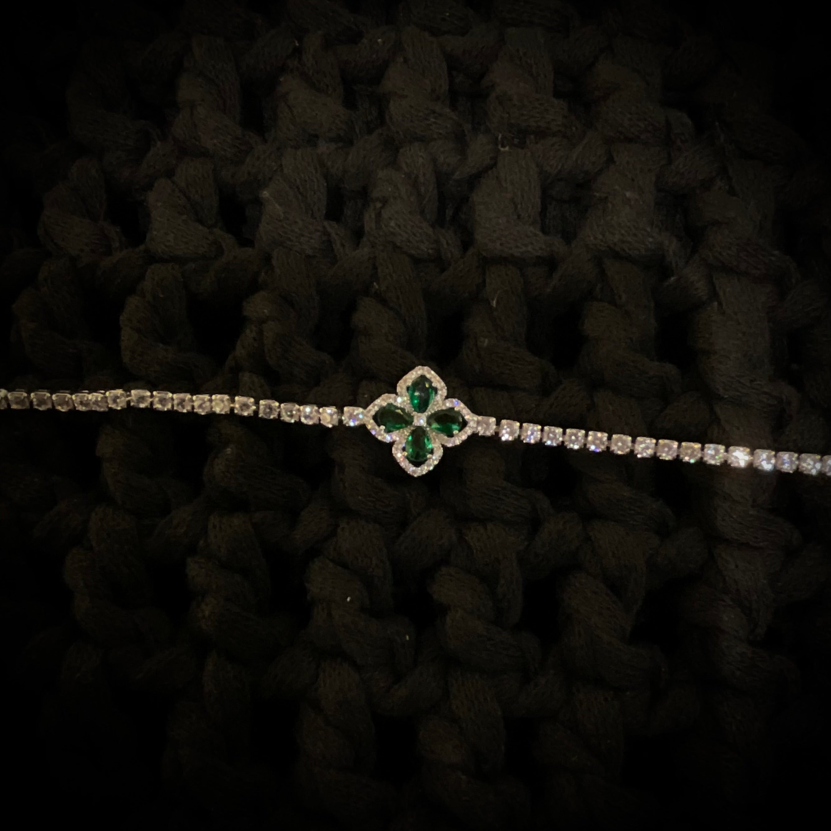 Pulsera Plata Plateada Esmeralda