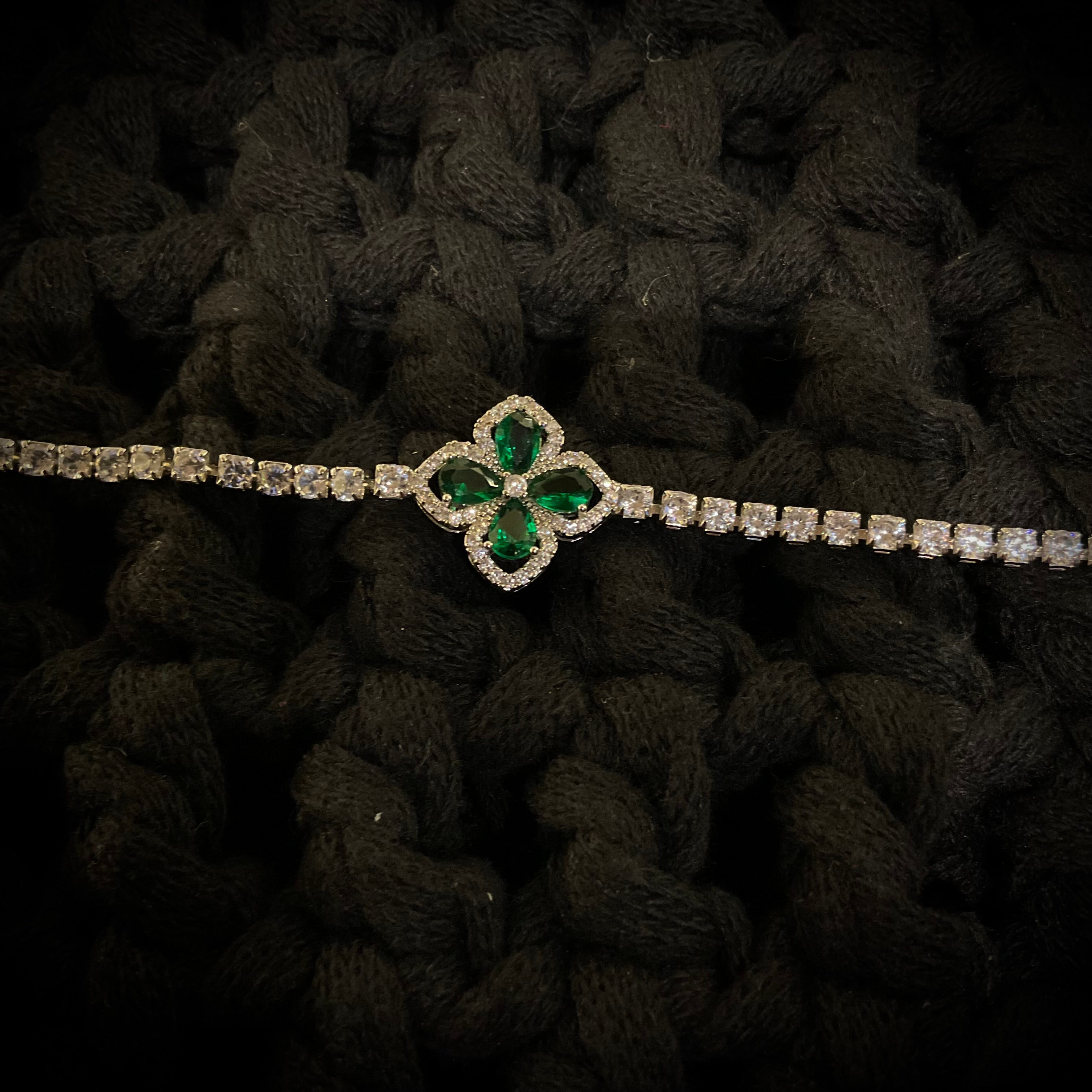 Pulsera Plata Plateada Esmeralda