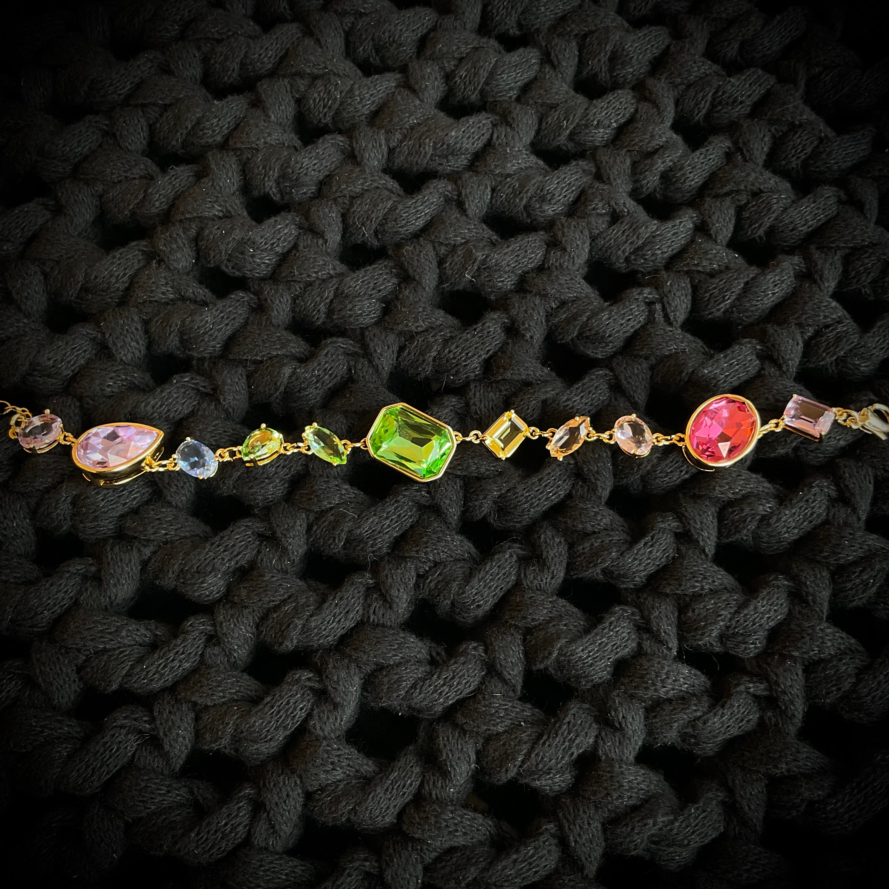 Pulsera Chapa Oro Cristal Multicolor