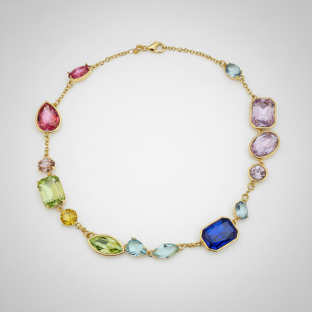 Collar Chapa Oro Cristal Dorado