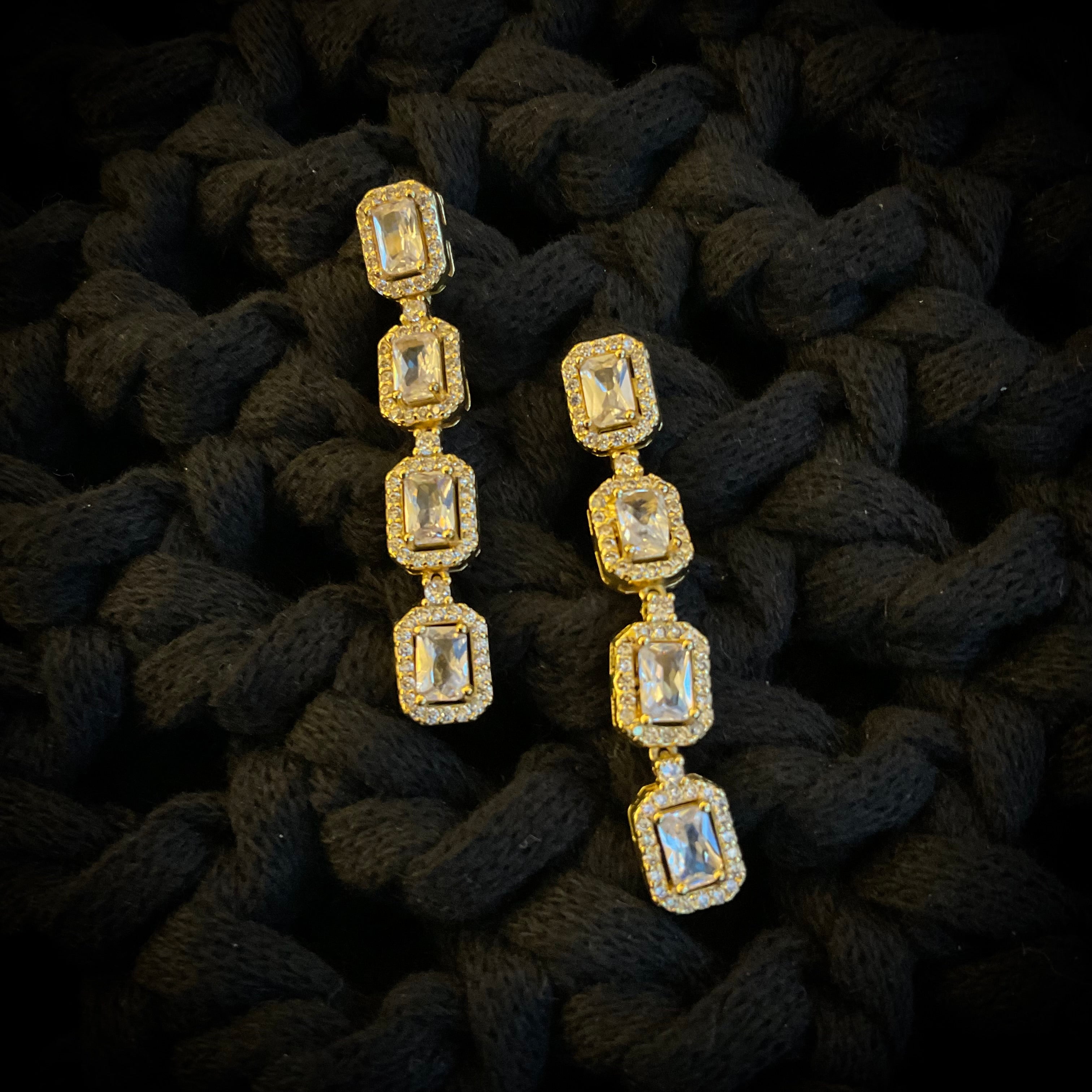 Aretes Plata Dorada Cristalino