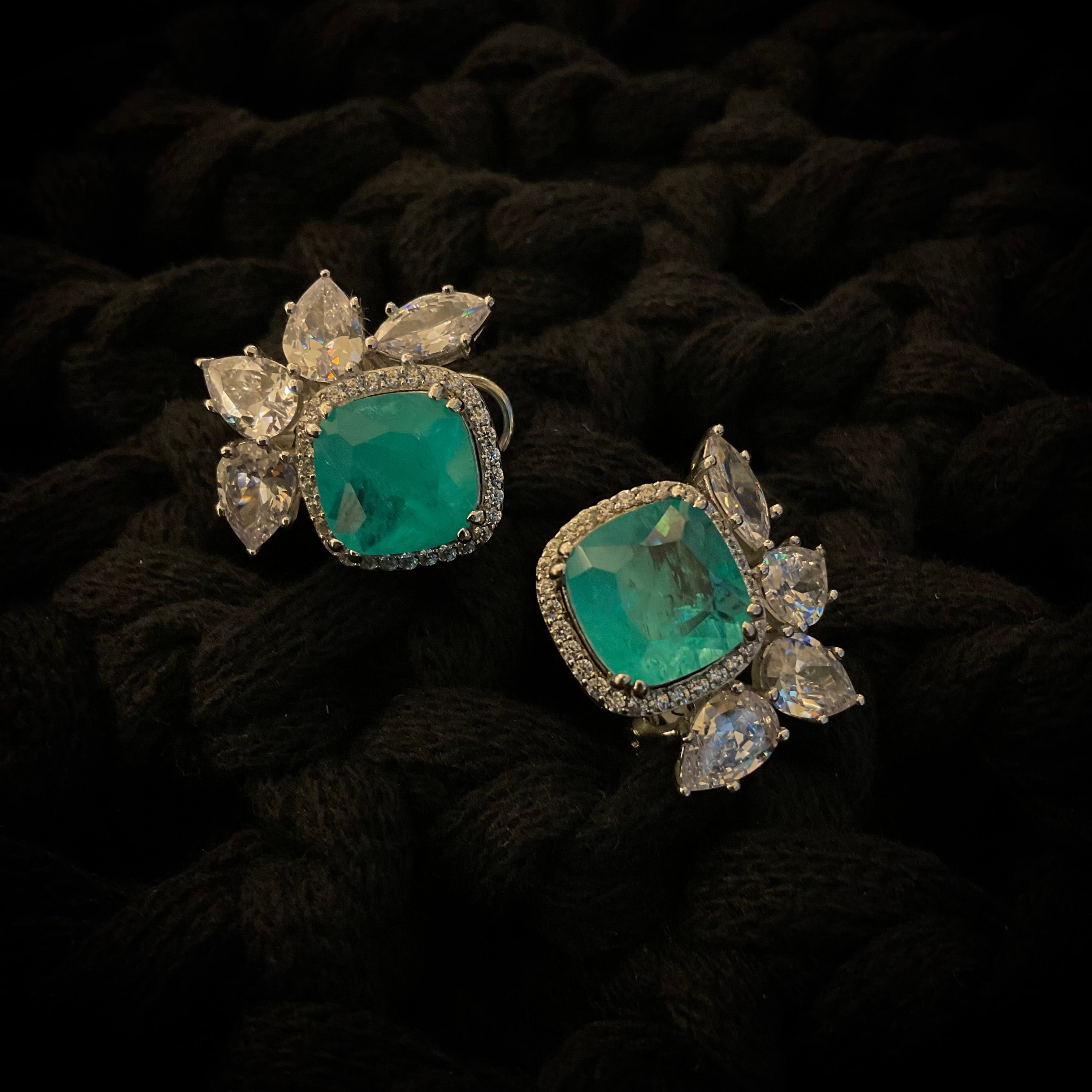 Aretes Plata Plateada Esmeralda