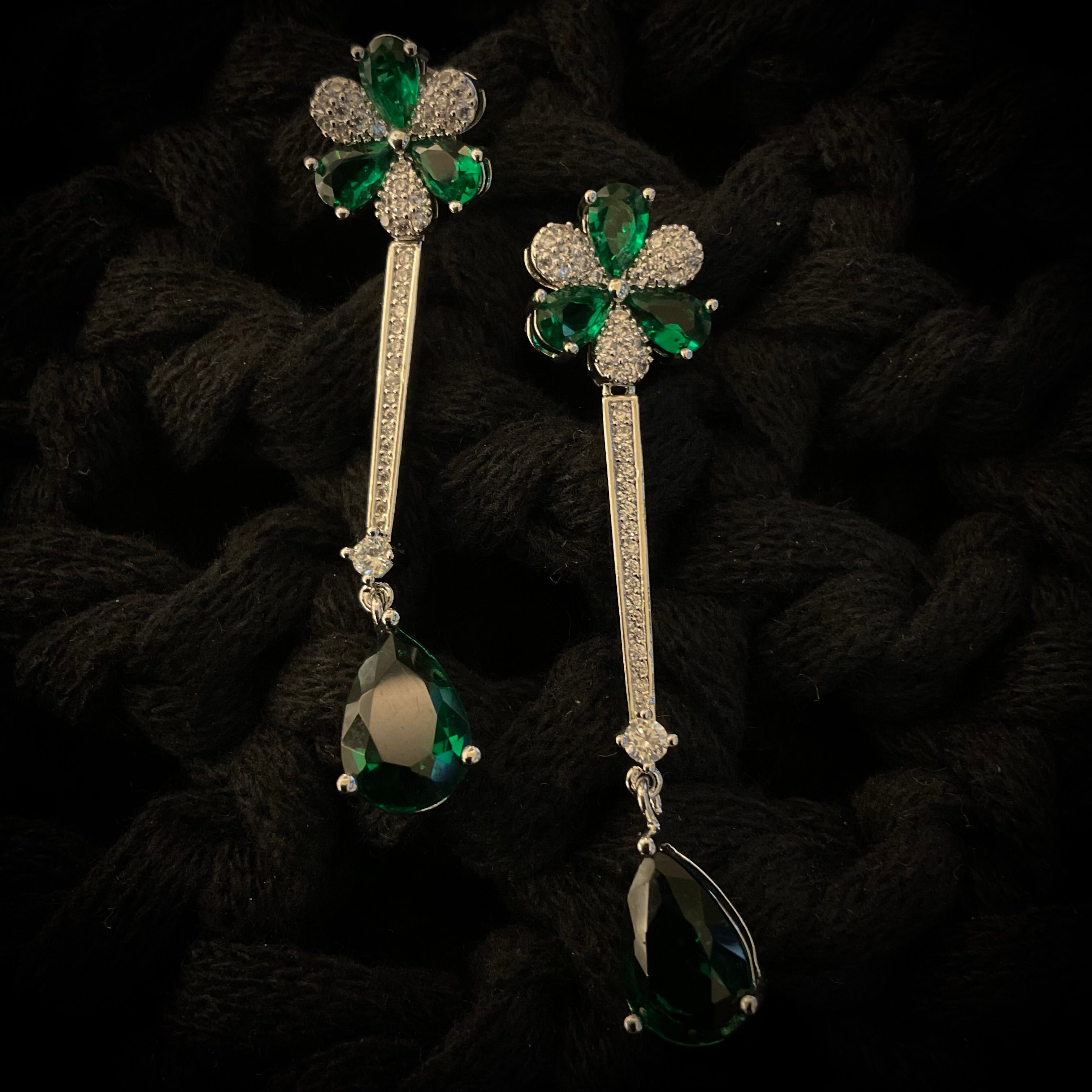 Juego de Collar Pulsera Aretes Rodio Verde