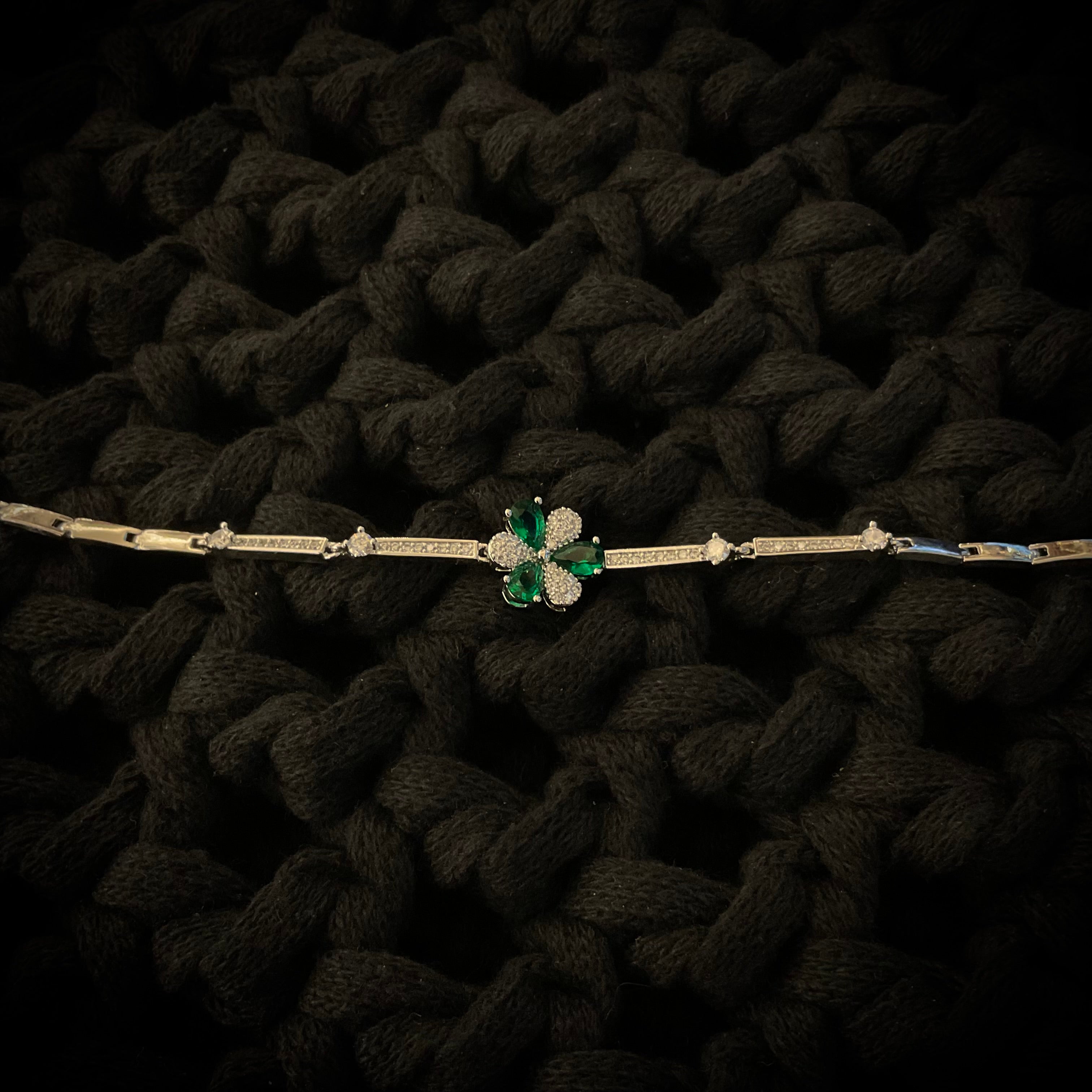 Juego de Collar Pulsera Aretes Rodio Verde