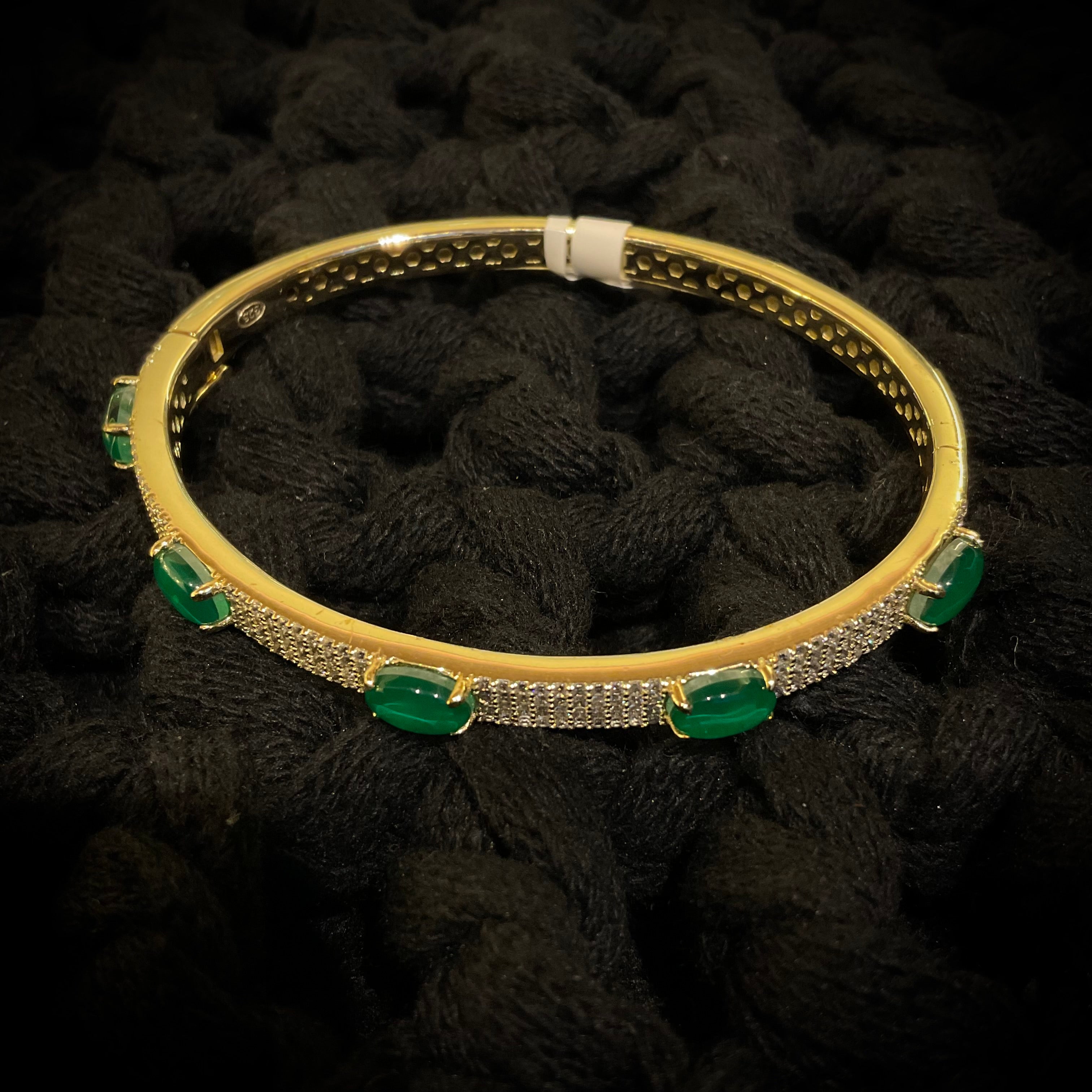 Pulsera Plata Dorada con Zirconias Verdes Óvalos