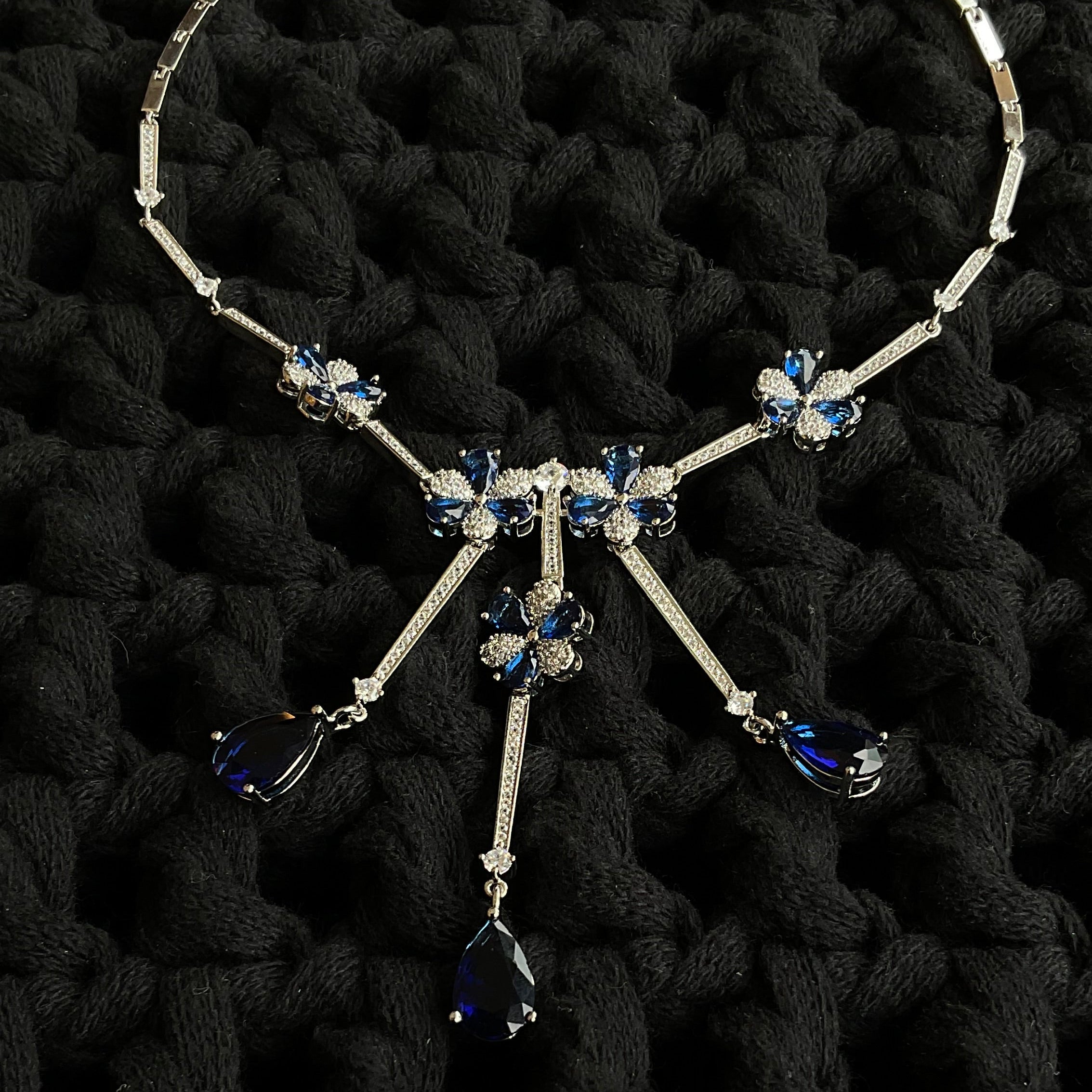 Juego de Collar Pulsera Aretes Rodio Azul