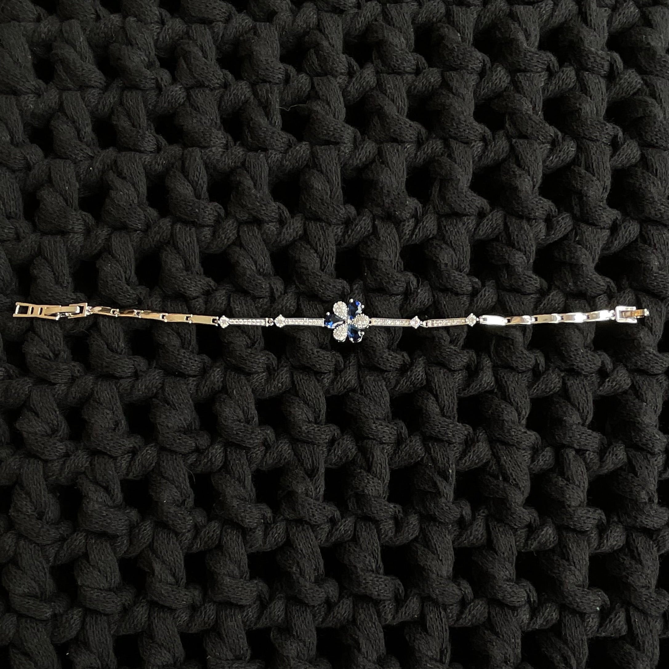 Juego de Collar Pulsera Aretes Rodio Azul
