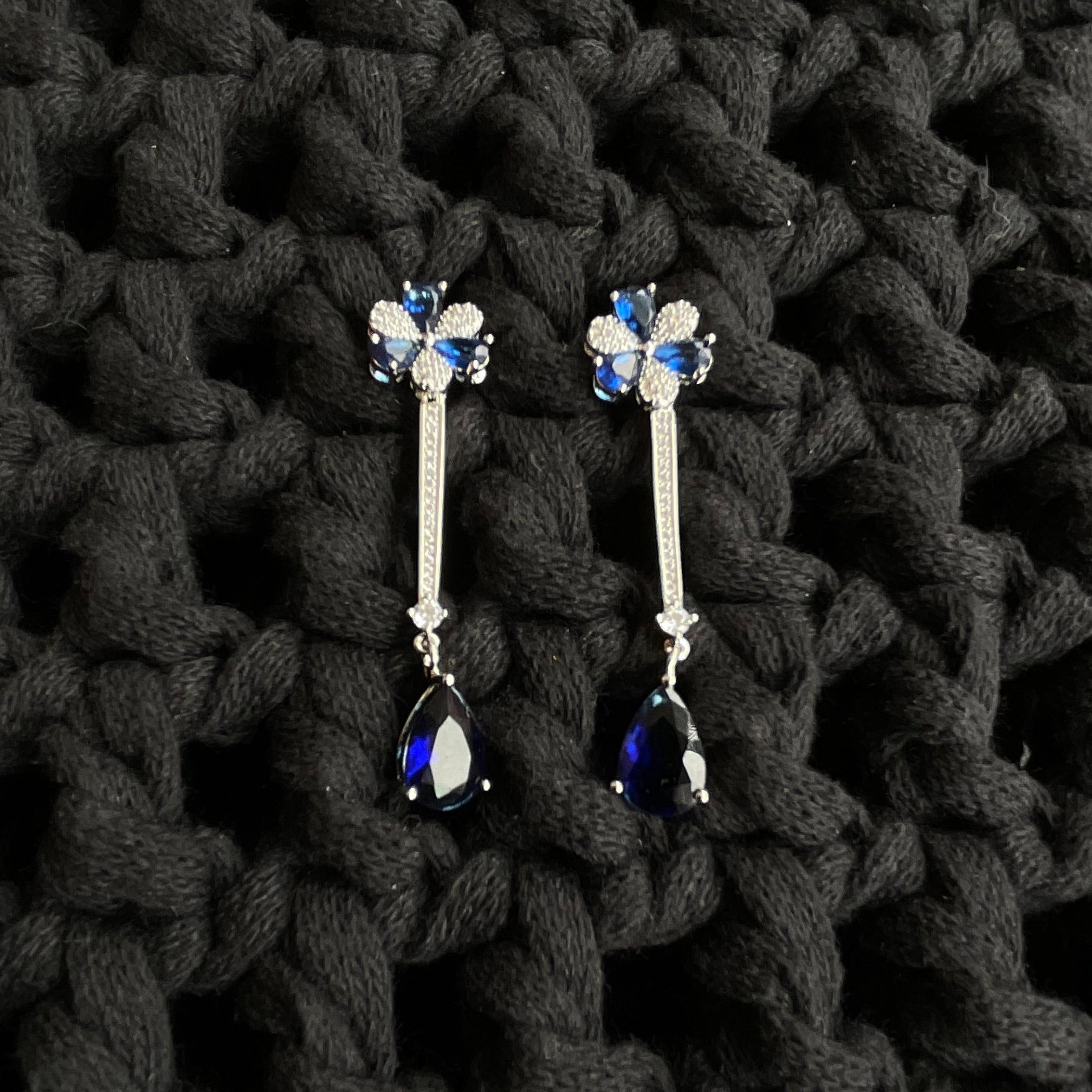 Juego de Collar Pulsera Aretes Rodio Azul