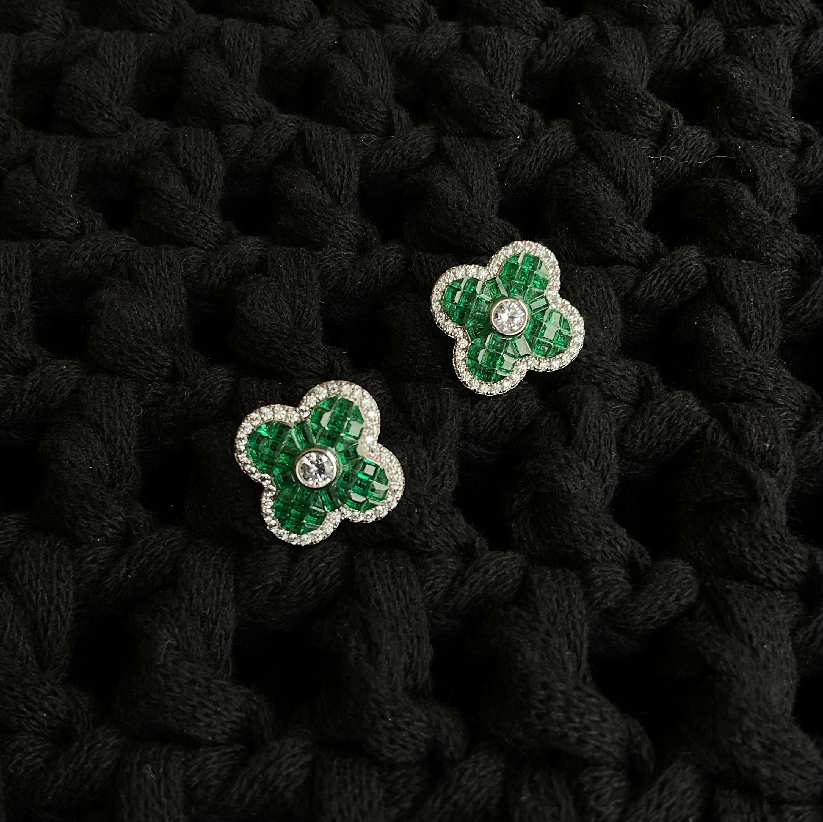 Juego de Aretes y Collar Plata Plateada Esmeralda