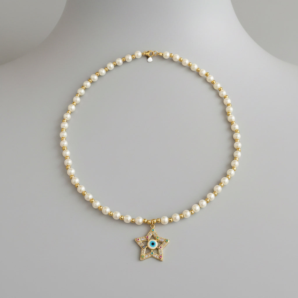 Collar Chapa Oro Perla