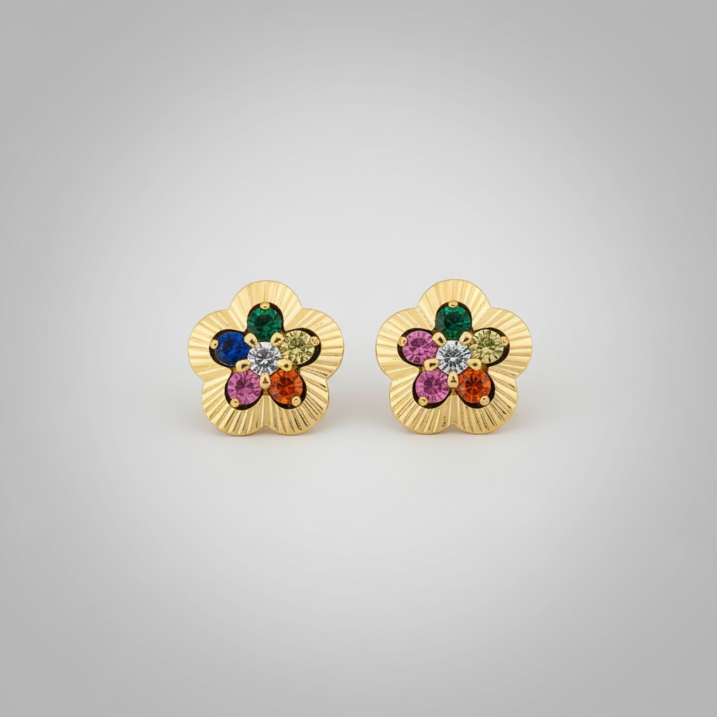 Aretes Chapa Oro Multicolor
