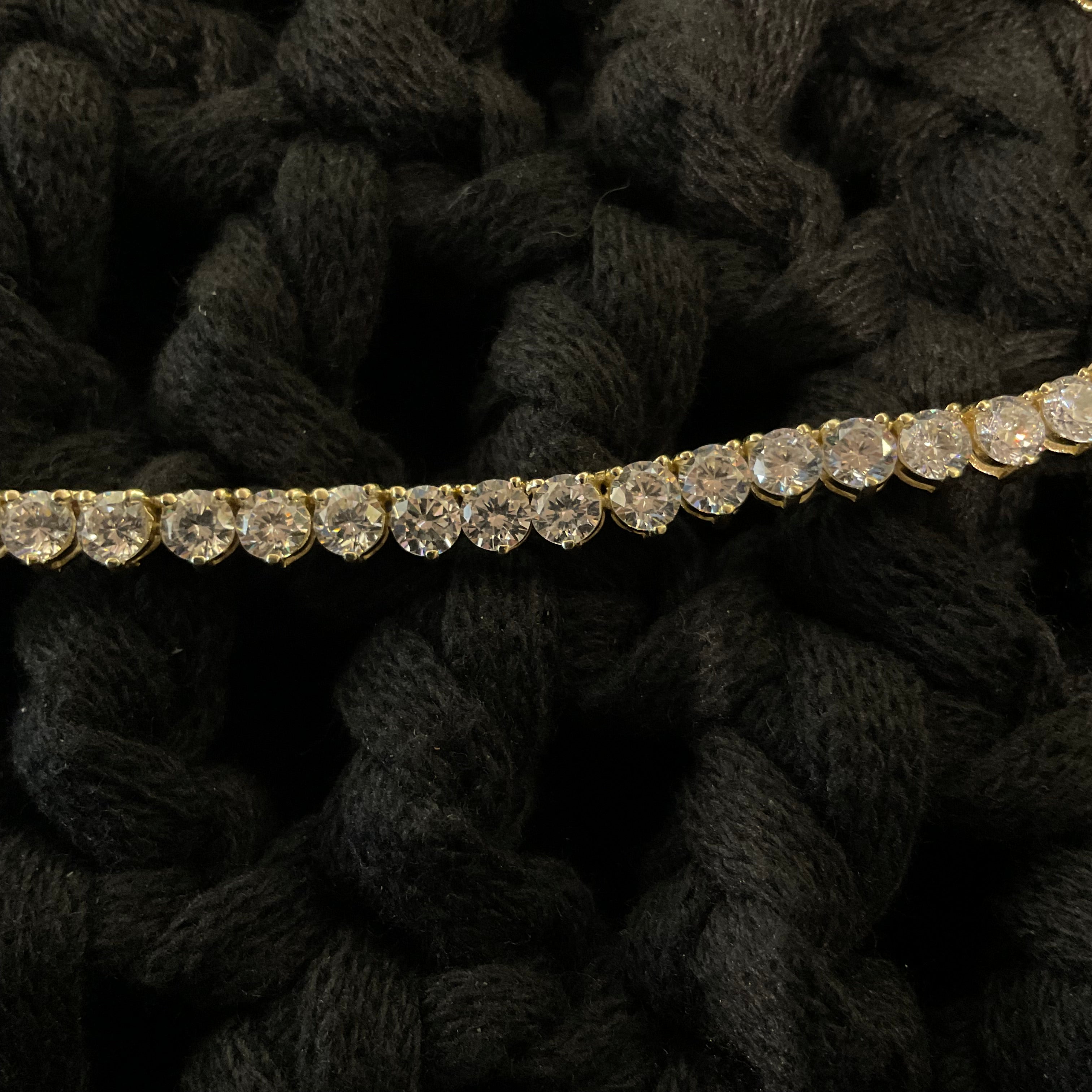3 Prong Tennis Necklace - Golden Silver