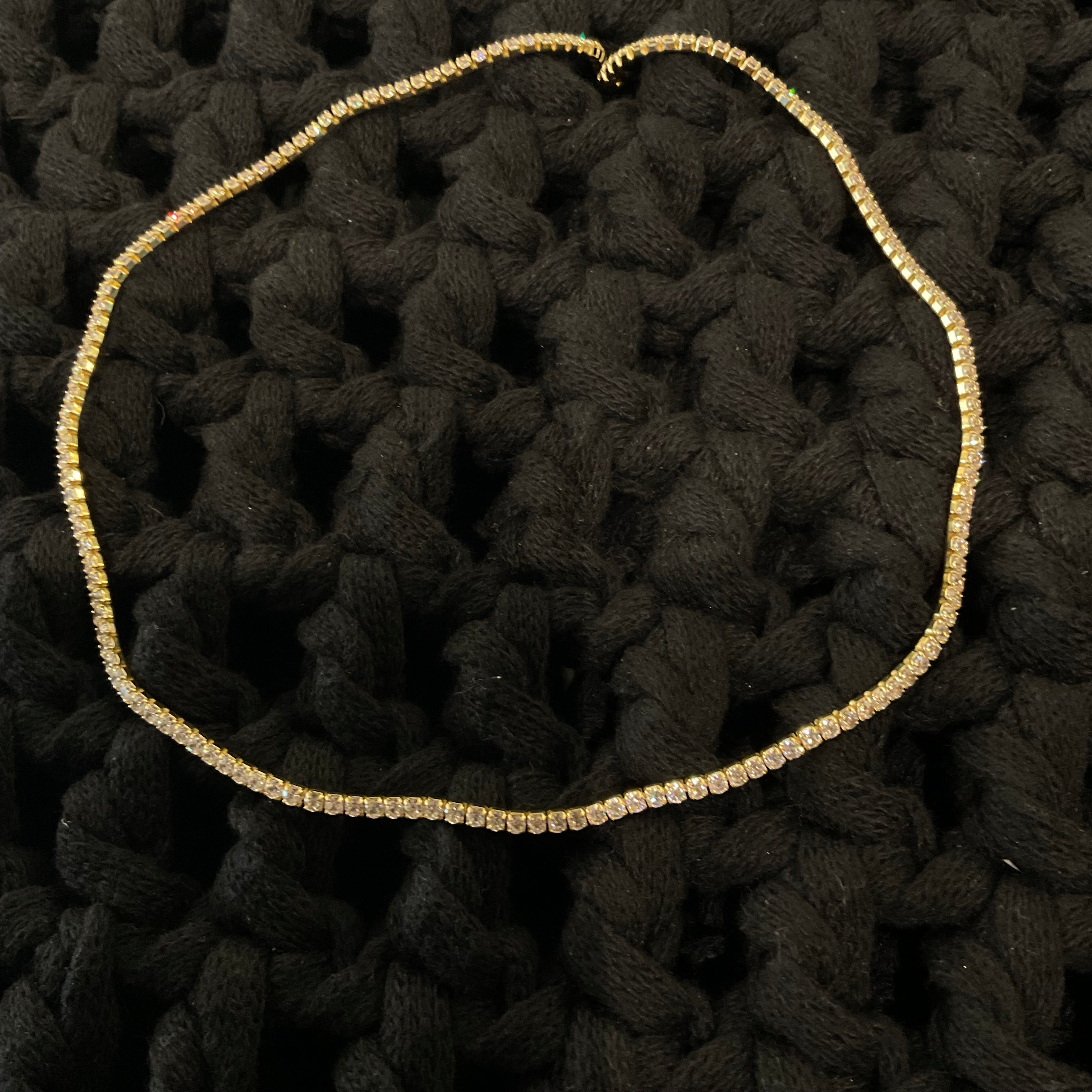 4 prong Golden Silver Tennis Necklace