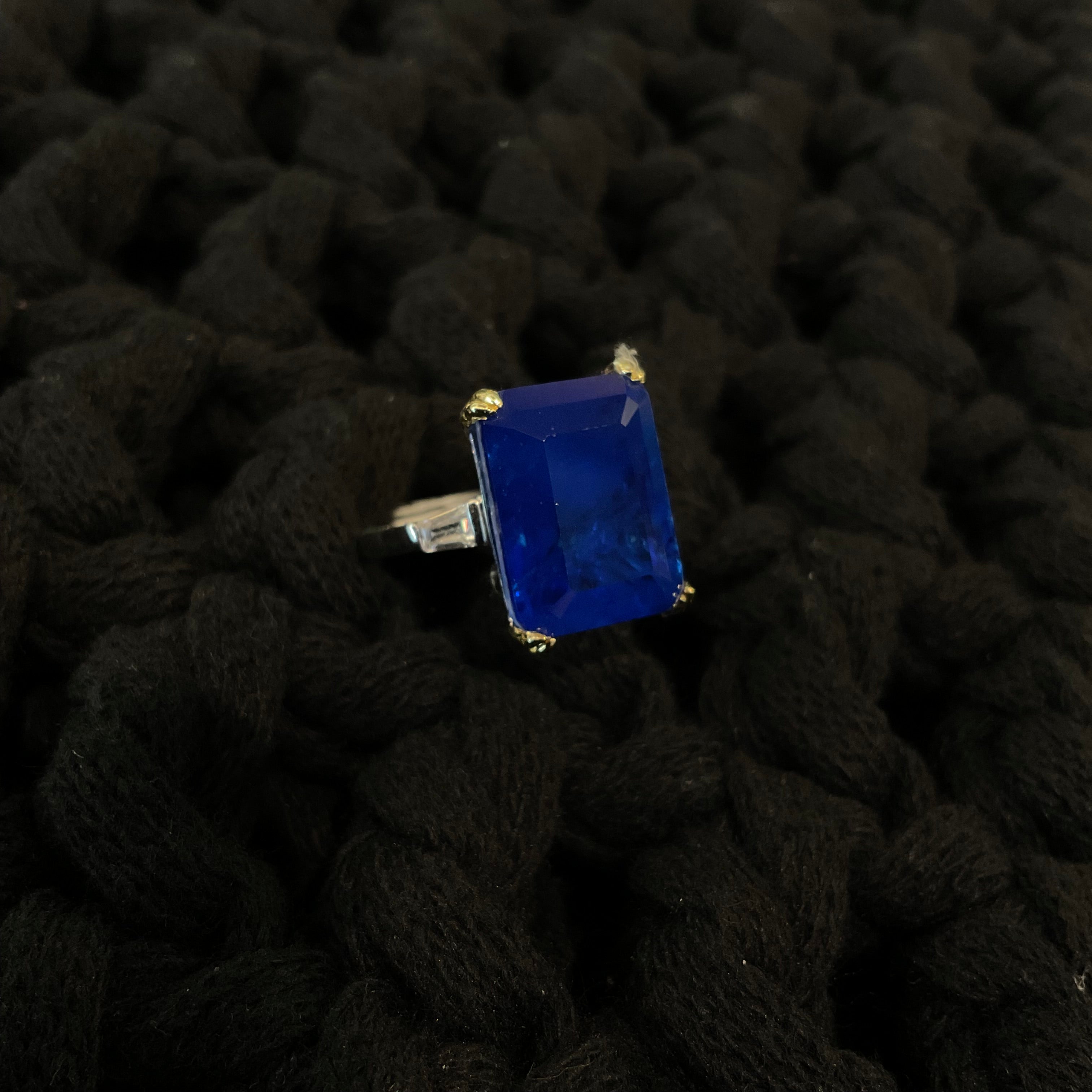 Anillo de Plata Cocktail con Circonia (Azul)