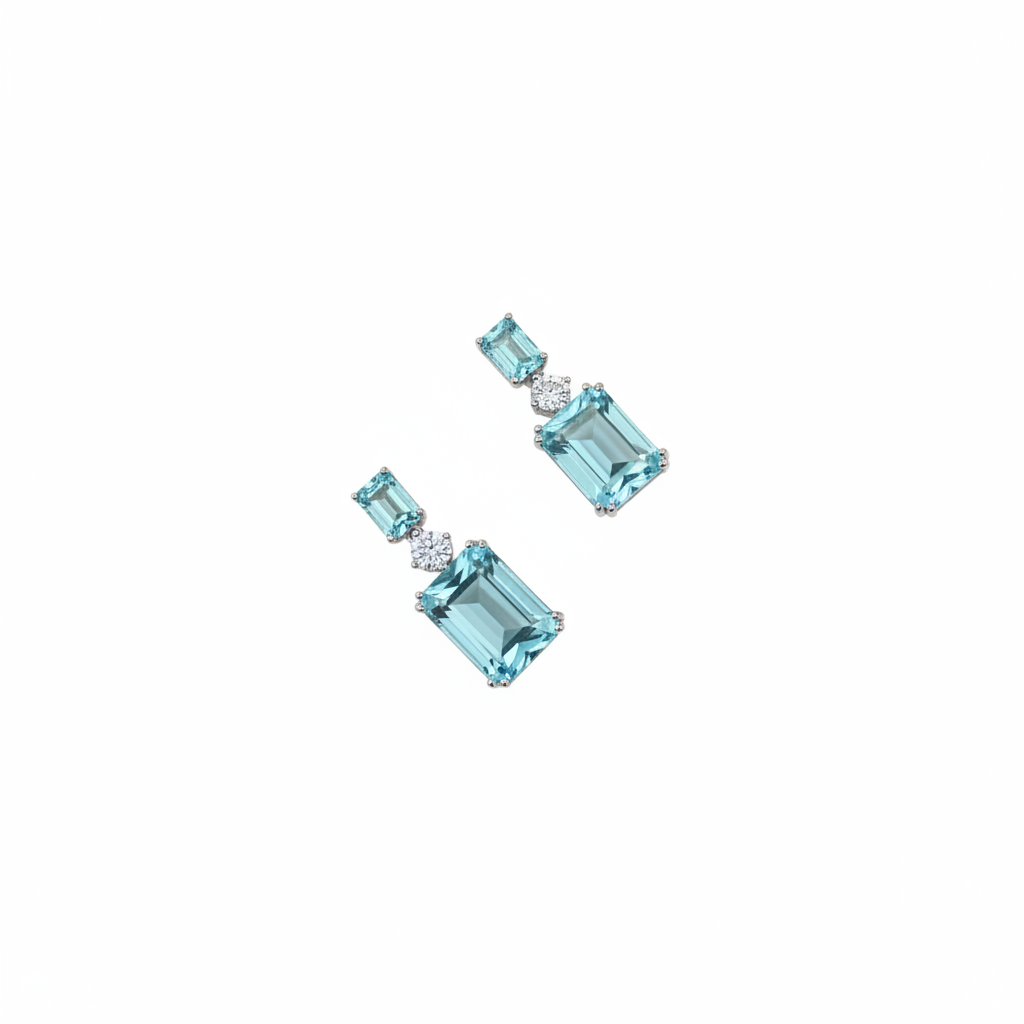 Arete de Plata Corte Esmeralda (Celeste)