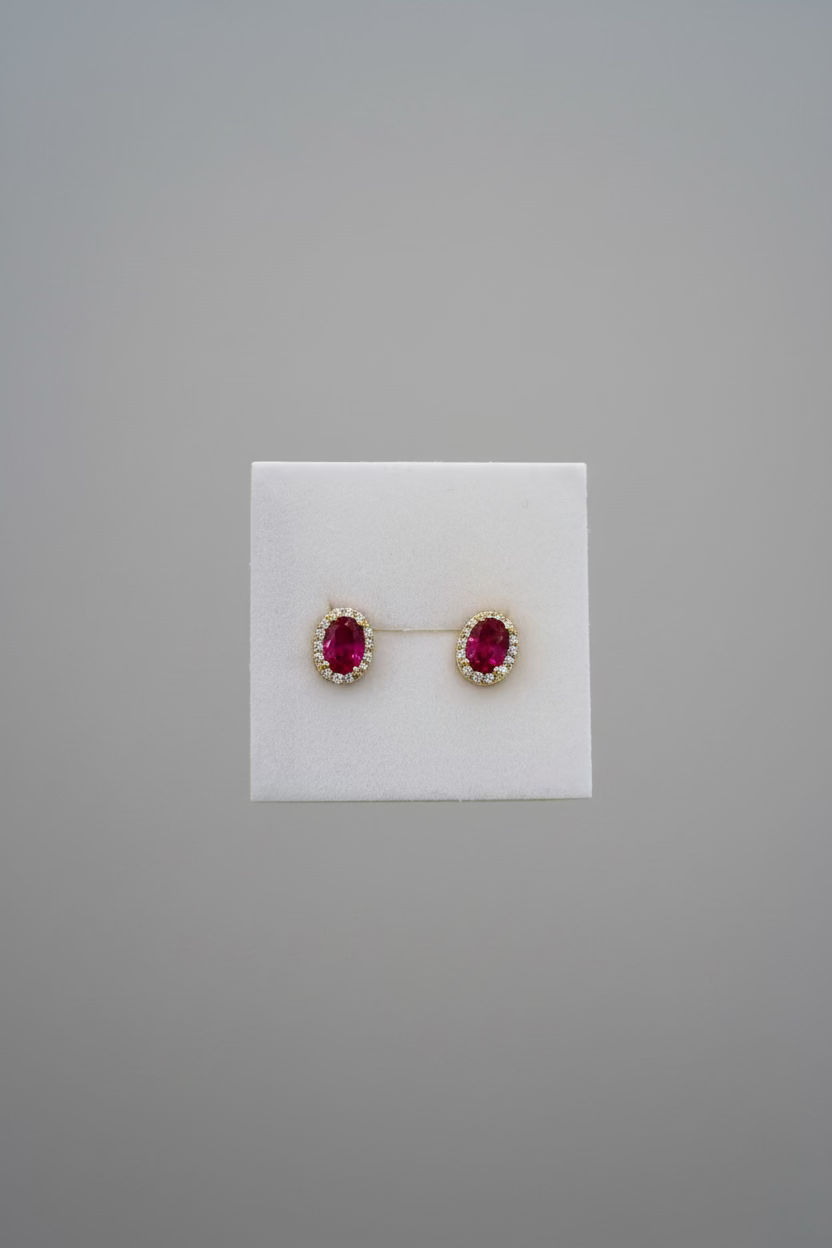 Arete Oval Zirconia Roja 10k
